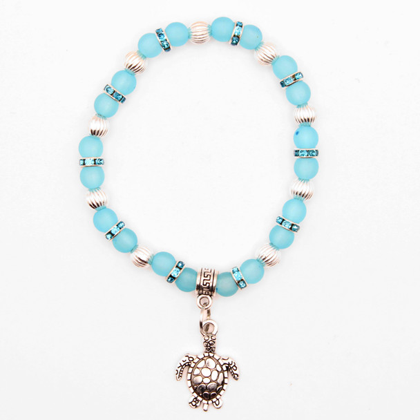 Turtle Charm Beaded Bracelet w/ Rhinestone Spacers .68 each