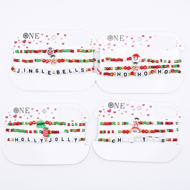 3 Pc Set Festive Holiday Beaded Bracelet Set .68 each set