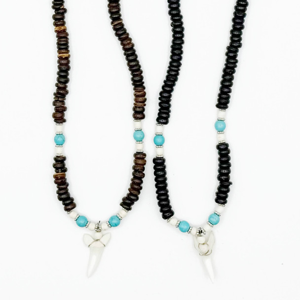 Coconut Bead Shark Tooth Necklace w/ Turquoise & Ivory Accent Beads $1.25 each