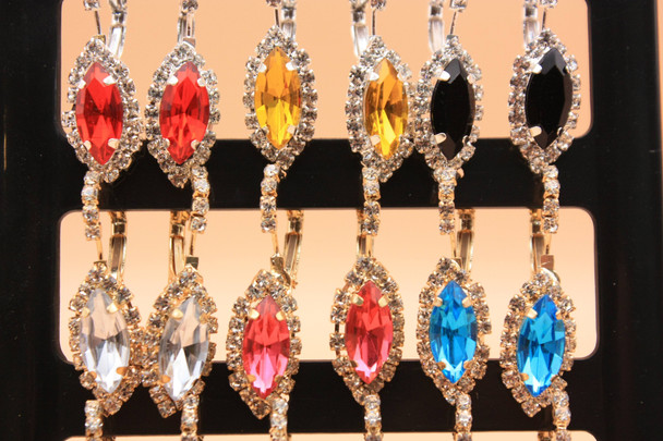 Gold & Silver Euro Wire Cat Eye Stone Earrings w/ Rhinestones 12 pair display