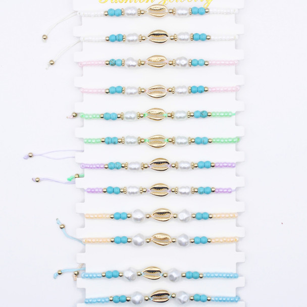 Gold Cowrie Shell & Beaded Bracelet .68 each