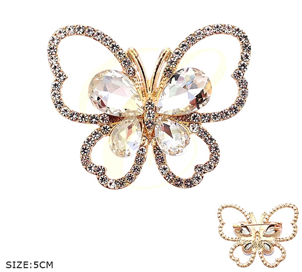 2" Sparkling Crystal Butterfly Brooch Gold & Silver .68 each