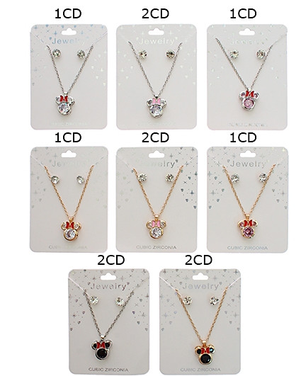 Novelty Crystal Accent Pendant Necklace & Stud Set (0834) .68 each