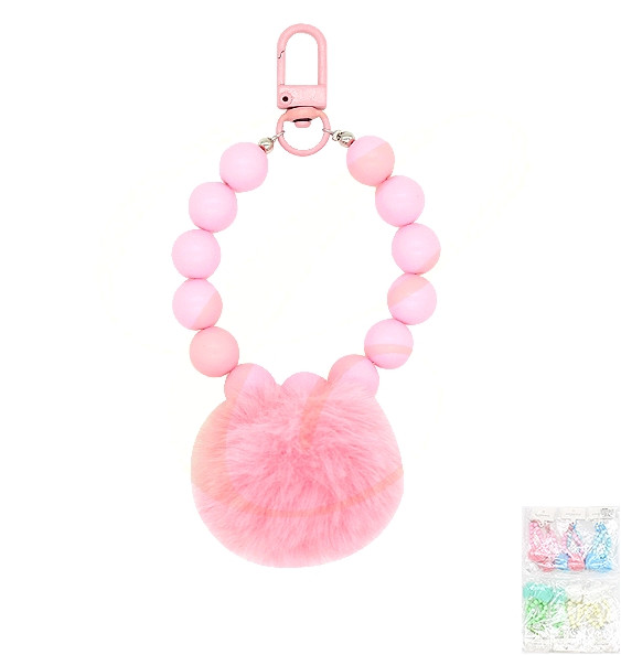 Beaded Pom-Pom Keychain Bracelet/ Bag Charm .68 each