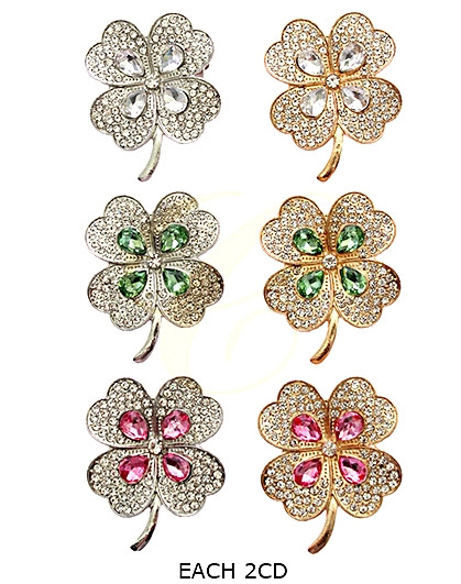 1.8" Lucky Crystal Clover Brooch  .68 each