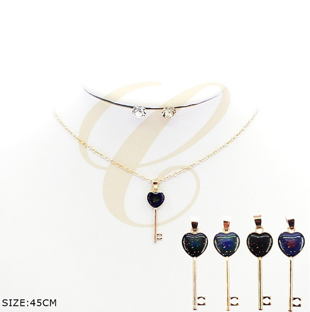 Gold & Silver Chain Heart Key Pendant MOOD Necklace & Earring Set .68 per set 