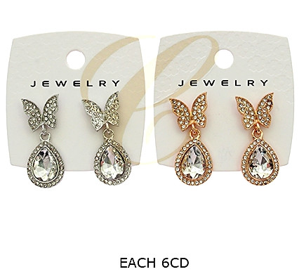 1.5" Butterfly & Teardrop Rhinestone Drop Earrings .68 each