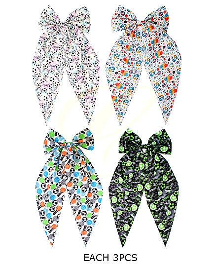 13" Soccer Print Long Tail Cheer Hair Bow (1238) .68 each