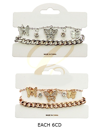 Butterfly Charm Chain Bracelet Sets with Rhinestone Accents .68 each set
