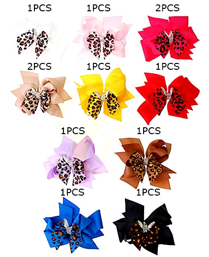 6.7" Leopard Print Layered Gator Clip Hair Bow with Stone Center .68 each