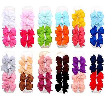 3.3" 4 Pc Set Solid Hair Bow Clip .68 each set