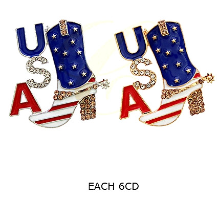 1.5" USA Boot Patriotic Rhinestone & Enamel Brooch Pin .68 each