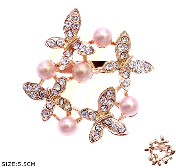 2.1" Butterfly Pearl Rhinestone Brooch Pin .68 each