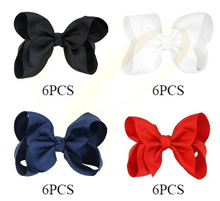 3.9" Gator Clip Hair Bow Four Colors 24 pcs per pk .34 each