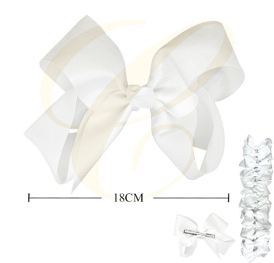 7" Grosgrain Gator Clip Hair Bow All White Color .68 each
