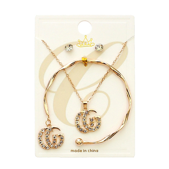 3 Pc Gold & Silver Hi Fashion Jewelry Set – Necklace, Bracelet & Earrings (864) .72 each set