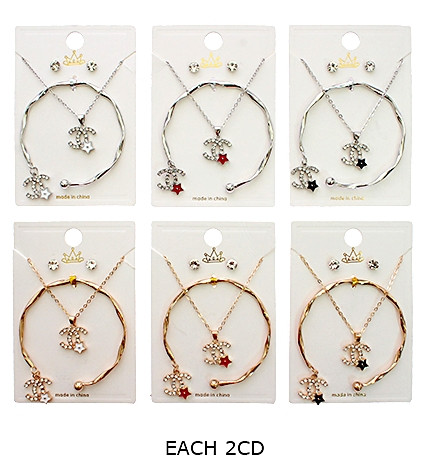 3 Pc Gold & Silver Hi Fashion Jewelry Set – Necklace, Bracelet & Earrings (867) .72 each set