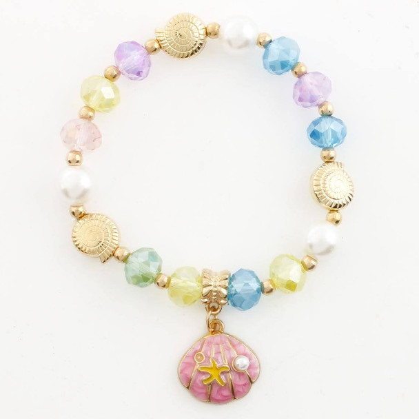 Pastel Beaded Bracelet with Seashell Accents & Shell Starfish Charm .68 each