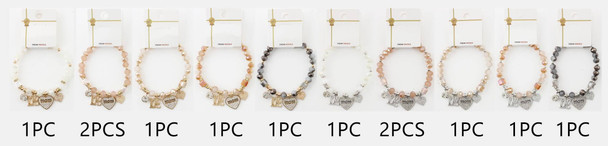 Blush Crystal Beaded Bracelet with Rhinestone MOM Heart & Love Charm .68 each