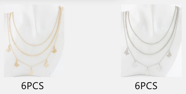 Gold & Silver Layered Butterfly Charm Necklace .68 each
