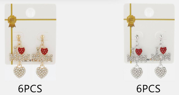 1.7" I ❤️ MOM Rhinestone Drop Earrings .68 each pair