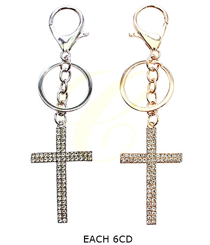 4.7" Rhinestone Cross Charm Keychain with Lobster Clasp .68 each