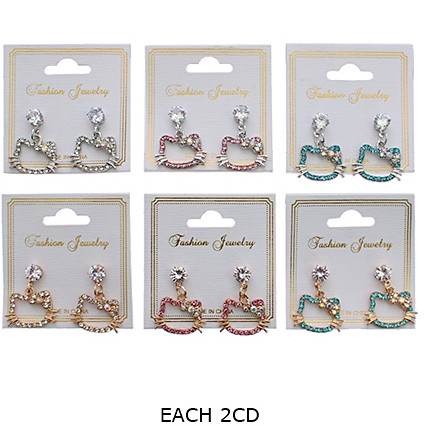 1.1" Sparkling Cat Rhinestone Earrings .68 each pair