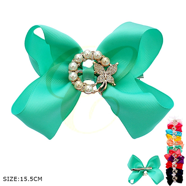 6.1" Pearl Butterfly Ring Gator Clip Hair Bow .68 each