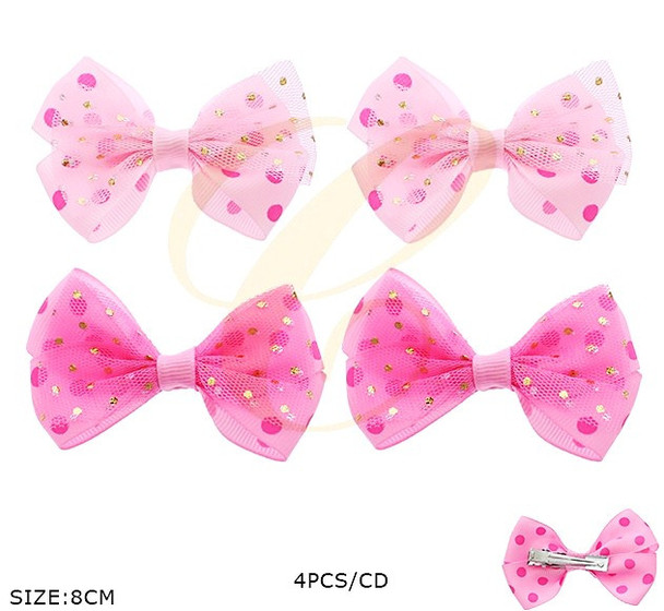3.1" 4 Pc Set Pink Tone Glitter Polka Dot Hair Bows .68 each set