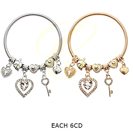 Spring Style Gold & Silver Heart & Key Charm Bracelet (2311) .68 each