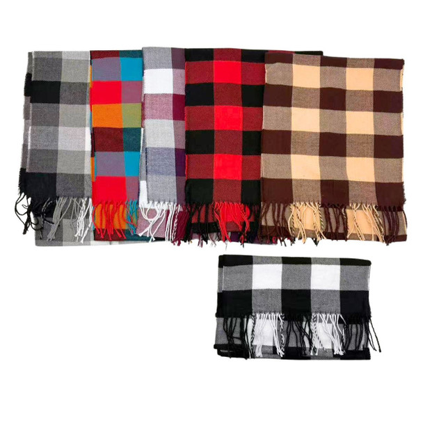 13" X 67" Pashmina Fringe Checkered Winter Scarf Asst Colors 12 per pk $1.50 each