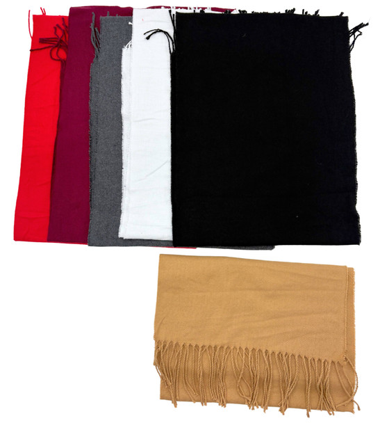13" X 67" Pashmina Fringe Solid Winter Scarf Asst Colors 12 per pk  $1.50 each