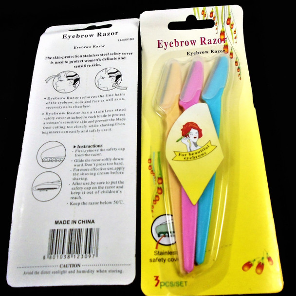 3 Pc Set Eyebrow Razor Mix Colors .68 each set