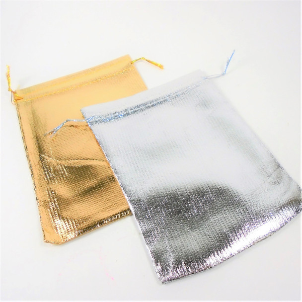 4" X 6" Pull String Gold & Silver Metallic Gift Bags 36 per pk .22 ea