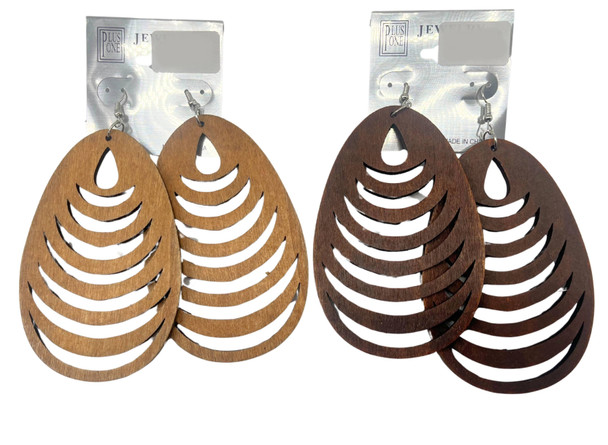 3.5" Layered Cutout Teardrop Wooden Earrings .68 each pair