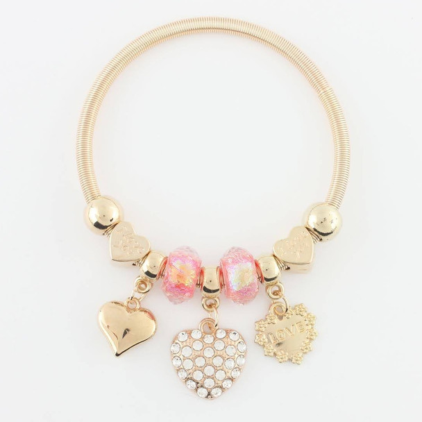 Spring Style Gold & Silver Charm Bracelet w/ Iridescent Beads & Pave Heart .68 each