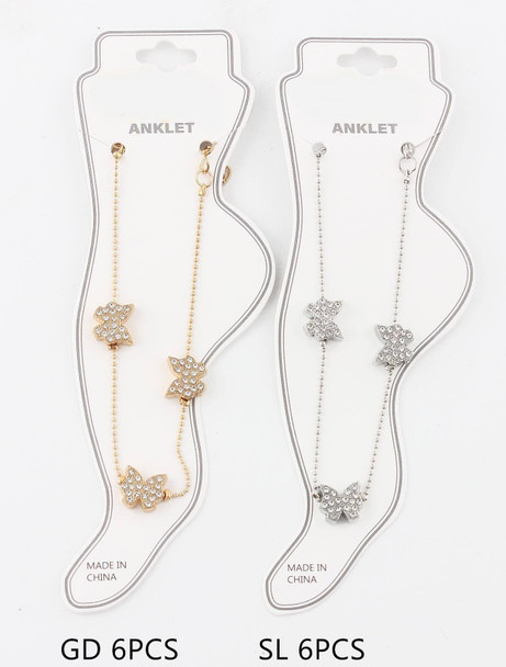 Rhinestone Butterfly Charm Anklet Gold & Silver .68 each