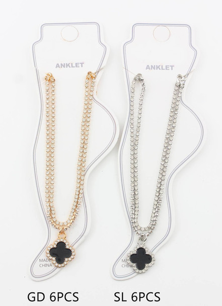 Double Row Rhinestone Anklet with Quatrefoil Charm .68 each