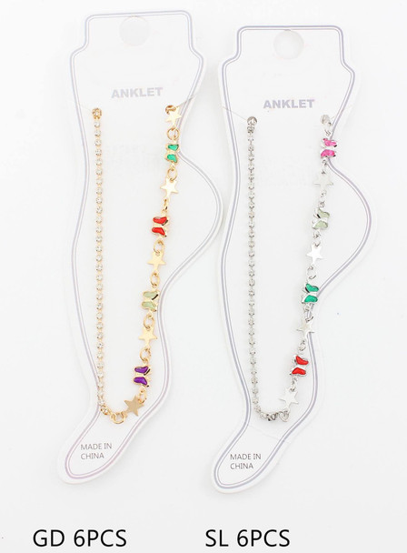 Butterfly & Star Charm Anklet with Rhinestone Chain .68 each