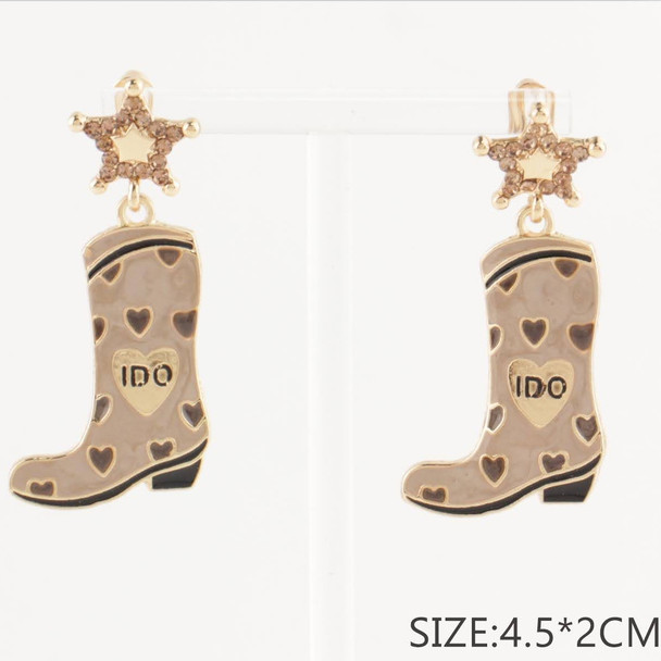1.7" Cowboy Boot Drop Earrings with Star Crystal Stud .68 each pair