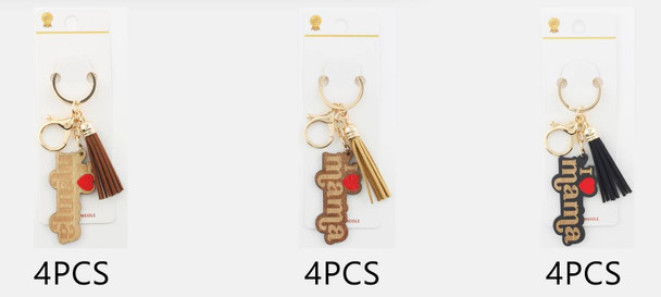 4.7" I LOVE MAMA Tassel Keychain with Lobster Clasp .68 each