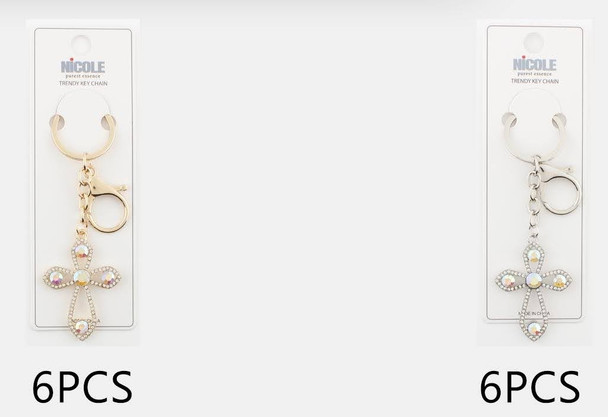 4.3" Iridescent Rhinestone Cross Keychain .68 each