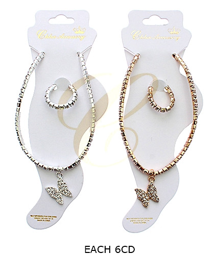 Butterfly Rhinestone Anklet & Toe Ring Set .68 each set