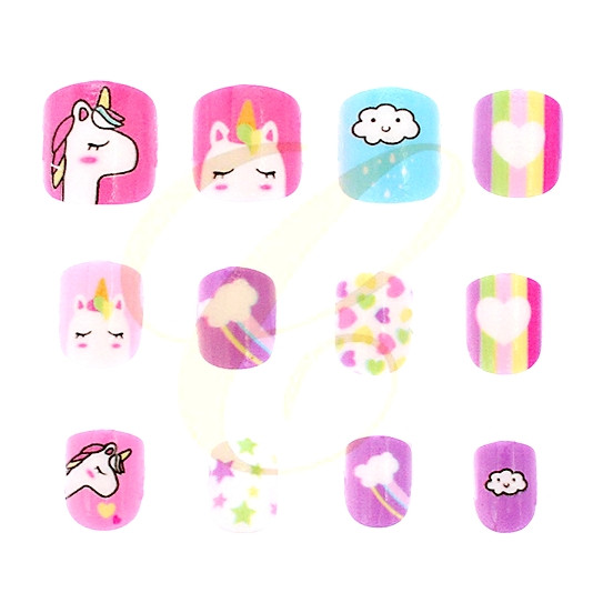 Kids Unicorn Mixed Theme Design 12 Pack Pre Glued Nails .68 each set