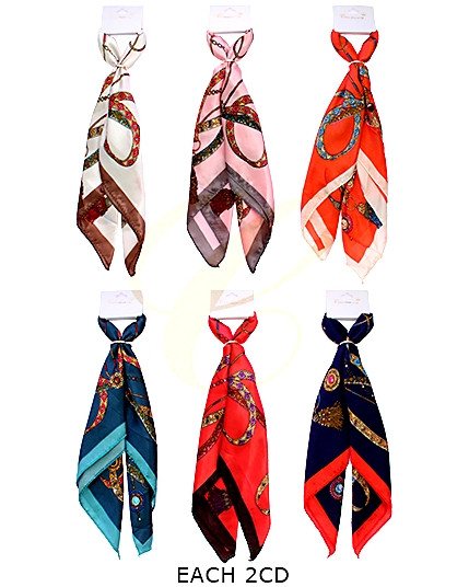 20" Square Fashioned Print Scarf w/ Scarf Slide Mx Colors  .68 each
