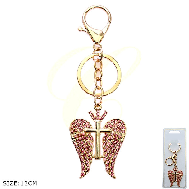 4.7" Rhinestone Angel Wing Cross Keychain/ Bag Charm .68 each