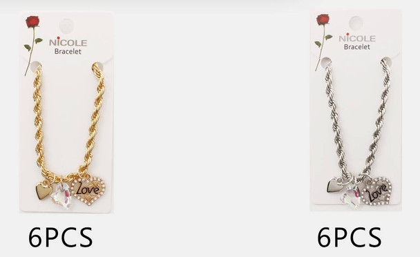 Love Sparkling Crystal Heart Charm Bracelet .68 each