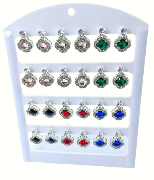 Crystal Quatrefoil Drop Earrings On 12 Pair Display .68 each pair