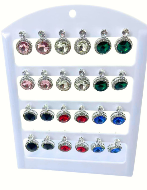 Crystal Round Drop Earrings On 12 Pair Display .68 each pair