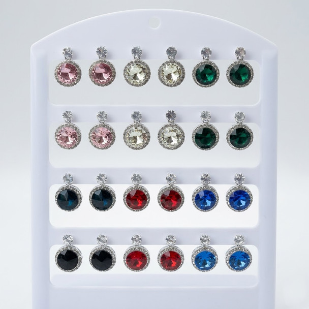 Crystal Round Drop Earrings On 12 Pair Display .68 each pair